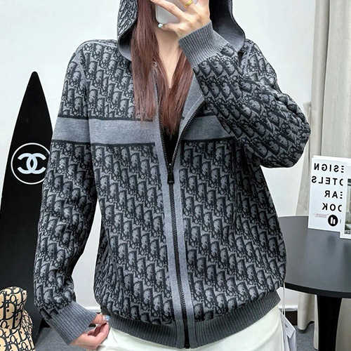 [홍콩명품,Christian Dior] 디올 25SS 로고 오블리크 리버서블 니트 후드 집업 자켓 (그레이), BM21831, KB, 레플리카의류,미러급사이트