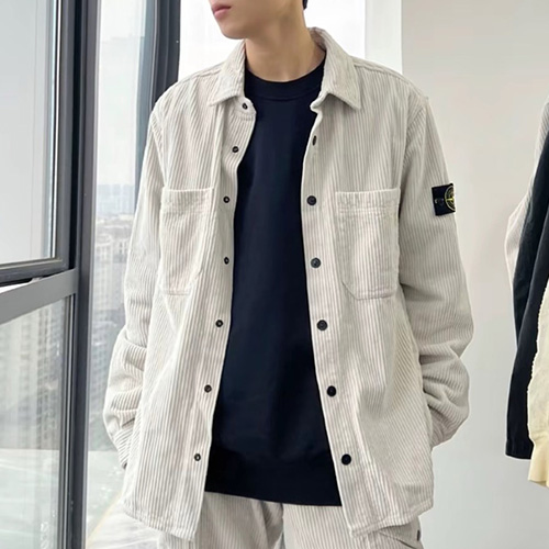 [홍콩명품.Stone Island] 스톤아일랜드 25SS 로고 탈부착 코드류이 골덴 남방 셔츠 (아이보리), BM21870, KB, 레플리카의류,미러급사이트