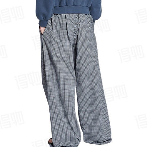 [홍콩명품.BALENCIAGA] 발렌시아가 25SS 로고 체크패턴 오버핏 팬츠 바지 (그레이), BM21886, KB, 레플리카의류,미러급사이트