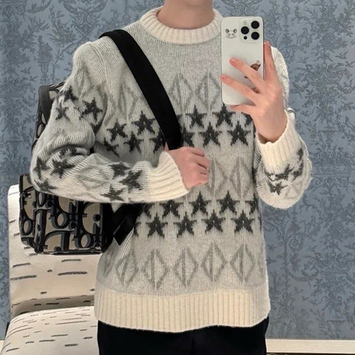 [홍콩명품,Christian Dior] 디올 25SS 로고 패턴 니트 스웨터 (그레이), BM21898, KB, 레플리카의류,미러급사이트