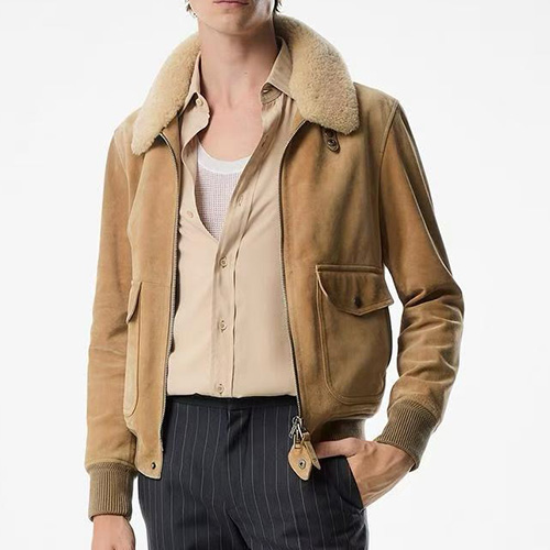 [홍콩명품.TOM FORD] 톰포드 25SS 로고 시어링 레더 가죽 봄버 자켓 (카라멜), BM22057, TOM, 레플리카의류,미러급사이트