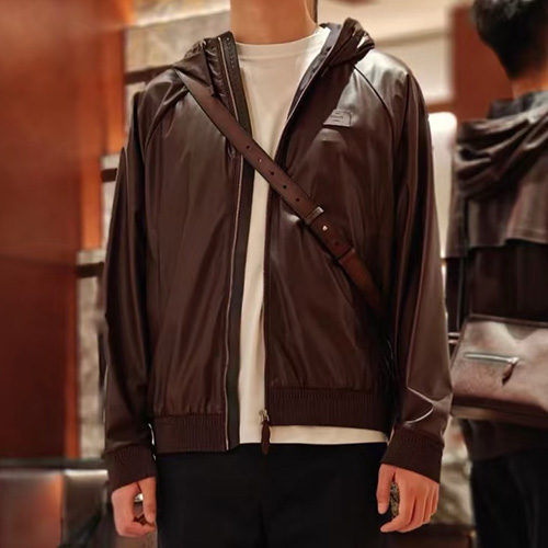 [홍콩명품.BERLUTI] 벨루티 25SS 로고 레더 가죽 후드 봄버 자켓 (와인), BM22063, TOM, 레플리카의류,미러급사이트