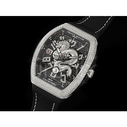 [홍콩명품시계.FRANCK MULLER] 프랑크뮬러 뱅가드 V45 풀 다이아몬드 베젤 실버 드래곤 블랙 다이얼