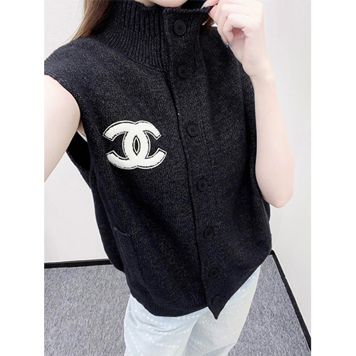 [홍콩명품.CHANEL] 샤넬 25SS 로고 여성 슬리브리스 니트 가디건 (2컬러), BM22179, JL, 레플리카의류,미러급사이트
