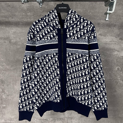 [홍콩명품,Christian Dior] 디올 25SS 로고 오블리크 니트 후드 집업 자켓 (네이비), BM22294, KK, 레플리카의류,미러급사이트