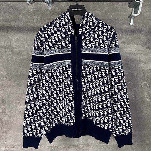 [홍콩명품,Christian Dior] 디올 25SS 로고 오블리크 니트 후드 집업 자켓 (네이비), BM22294, KK, 레플리카의류,미러급사이트