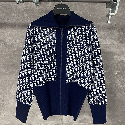 [홍콩명품,Christian Dior] 디올 25SS 로고 오블리크 니트 카라 집업 자켓 (네이비), BM22295, KK, 레플리카의류,미러급사이트