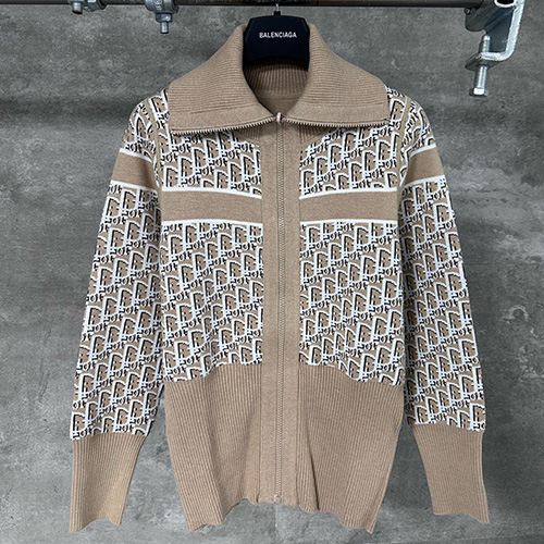 [홍콩명품,Christian Dior] 디올 25SS 로고 오블리크 니트 카라 집업 자켓 (카라멜), BM22303, KK, 레플리카의류,미러급사이트