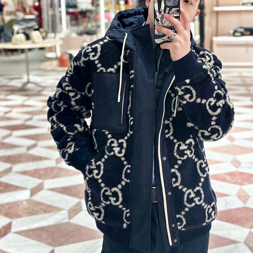 [홍콩명품.Gucci] 구찌 25SS 로고 GG수프림 플리스 솜패딩 후드 집업 자켓 (네이비), BM22603, JL, 레플리카의류,미러급사이트