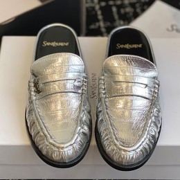 [홍콩명품.YSL] 입생로랑 25SS 로고 여성 레더 가죽 뮬 슬리퍼 (실버), SE5554, GHS, 명품스니커즈,운동화,구두,로퍼,하이탑,신발