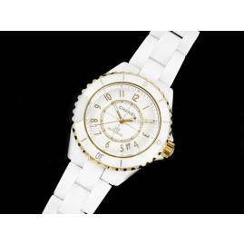 [홍콩명품.CHANEL] 샤넬 J13 38mm 화이트 세라믹 옐로우골드 베젤 화이트 다이얼