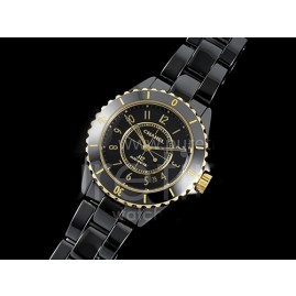 [홍콩명품.CHANEL] 샤넬 J13 38mm 블랙 세라믹 옐로우골드 베젤 블랙 다이얼