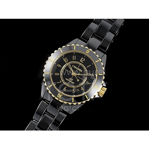 [홍콩명품.CHANEL] 샤넬 J13 38mm 블랙 세라믹 옐로우골드 베젤 블랙 다이얼