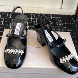 [홍콩명품.JIMMY CHOO] 지미츄 25SS 로고 여성 레더 가죽 7.5cm 굽 구두 샌들 (2컬러), SE5717, GHS, 명품스니커즈,운동화,구두,로퍼,하이탑,신발