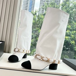 [홍콩명품.CHANEL] 샤넬 25SS 로고 여성 레더 가죽 5.5cm 굽 구두 부츠 (화이트), SE5745, GHS, 명품스니커즈,운동화,구두,로퍼,하이탑,신발