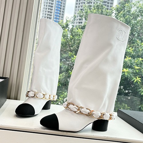 [홍콩명품.CHANEL] 샤넬 25SS 로고 여성 레더 가죽 5.5cm 굽 구두 부츠 (화이트), SE5745, GHS, 명품스니커즈,운동화,구두,로퍼,하이탑,신발