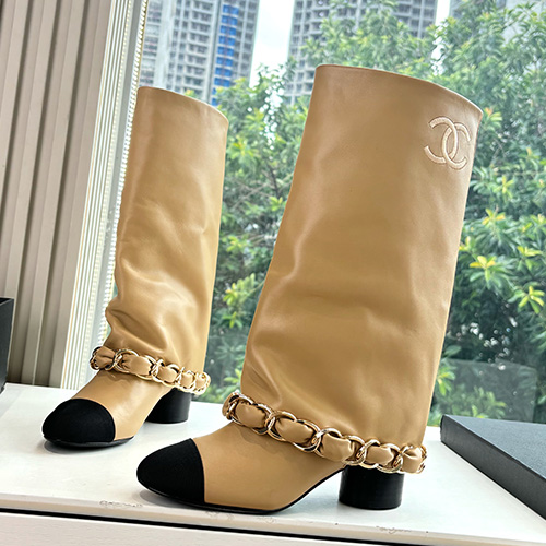 [홍콩명품.CHANEL] 샤넬 25SS 로고 여성 레더 가죽 5.5cm 굽 구두 부츠 (베이지), SE5746, GHS, 명품스니커즈,운동화,구두,로퍼,하이탑,신발