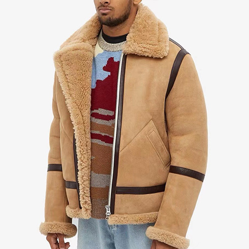 [홍콩명품.ACNE STUDIO] 아크네스튜디오 25SS 로고 시어링 레더 가죽 자켓 (카라멜), BM22834, TOM, 레플리카의류,미러급사이트