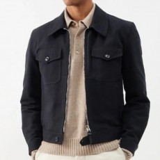 [홍콩명품.TOM FORD] 톰포드 25SS 로고 데님 카라 집업 자켓 (블랙), BM22842, TOM, 레플리카의류,미러급사이트