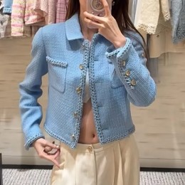 [홍콩명품.CHANEL] 샤넬 25SS 로고 여성 카라 트위드 자켓 (스카이블루), BM22895, PG, 레플리카의류,미러급사이트