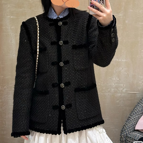 [홍콩명품.CHANEL] 샤넬 25SS 로고 여성 라운드넥 트위드 자켓 (블랙), BM22896, PG, 레플리카의류,미러급사이트