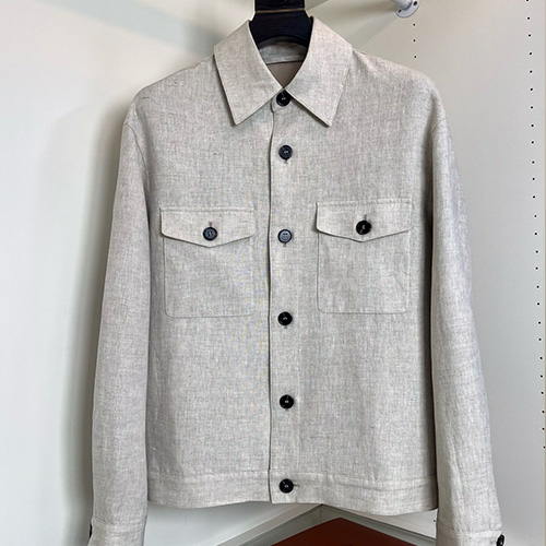 [홍콩명품.Loro Piana] 로로피아나 25SS 로고 린넨 카라 버튼 자켓 (그레이), BM22911, G5, 레플리카의류,미러급사이트