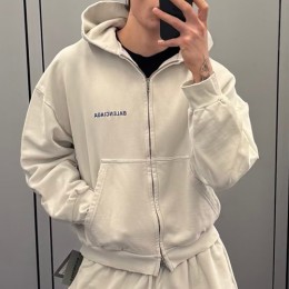 [홍콩명품.BALENCIAGA] 발렌시아가 25SS 로고 자수 빈티지 후드 집업 자켓 (아이보리), BM22922, KB, 레플리카의류,미러급사이트