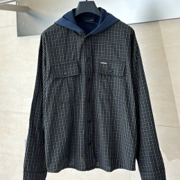 [홍콩명품.BALENCIAGA] 발렌시아가 25SS 로고 체크패턴 후드 셔츠 자켓 (블랙), BM22944, KB, 레플리카의류,미러급사이트