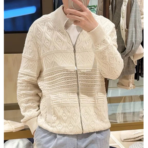 [홍콩명품.Brunello Cucinelli ] 브루넬로 쿠치넬리 25SS 로고 터틀넥 니트 가디건 집업 자켓 (아이보리), BM22977, KB, 레플리카의류,미러급사이트