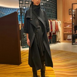 [홍콩명품.Hermes] 에르메스 25SS 로고 여성 캐시미어 롱 코트 자켓 (블랙), BM23048, TOM, 레플리카의류,미러급사이트