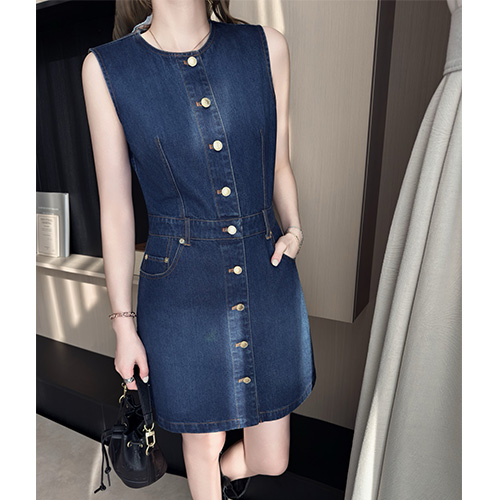 [홍콩명품.LOUIS VUITTON] 루이비통 25SS 로고 여성 데님 슬리브리스 원피스, BM23076, MC, 레플리카의류,미러급사이트