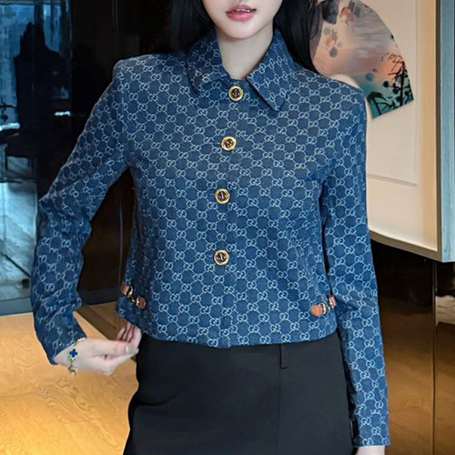 [홍콩명품.Gucci] 구찌 25SS 로고 여성 GG수프림 쇼트 데님 카라 자켓, BM23080, MC, 레플리카의류,미러급사이트