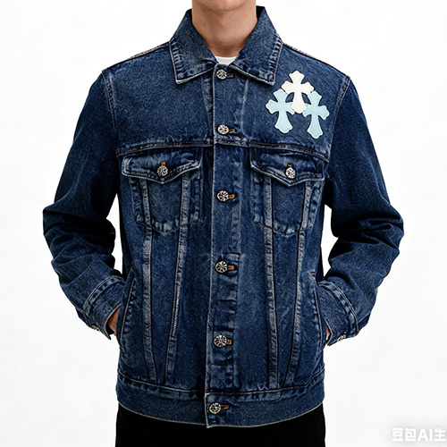 [홍콩명품.Chrome Hearts] 크롬하츠 25SS 로고 크로스 장식 데님 자켓, BM23121, JL, 레플리카의류,미러급사이트