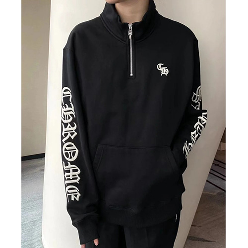 [홍콩명품.Chrome Hearts] 크롬하츠 25SS 로고 자수 터틀넥 하프지퍼 맨투맨 티셔츠 (블랙), BM23157, JL, 레플리카의류,미러급사이트