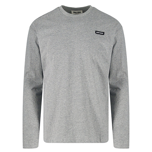 [홍콩명품,MIU MIU] 미우미우 25SS 로고 긴팔 티셔츠 (그레이), BM23160, JL, 레플리카의류,미러급사이트