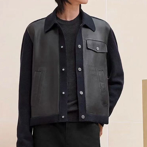 [홍콩명품.Hermes] 에르메스 25SS 로고 레더 가죽 레이어드 카라 자켓, BM23233, TOM, 레플리카의류,미러급사이트