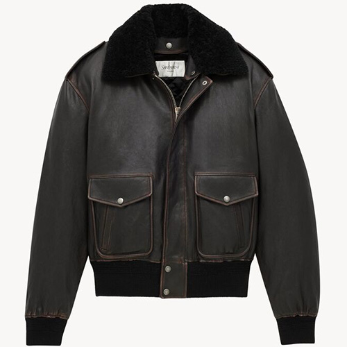 [홍콩명품.YSL] 입생로랑 25SS 로고 여성 시어링 레더 가죽 봄버 자켓 (블랙), BM23249, PG, 레플리카의류,미러급사이트