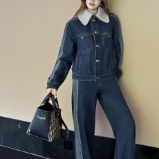 [홍콩명품,Christian Dior] 디올 25SS 로고 여성 시어링 카라 데님 자켓 + 오버핏 데님 팬츠 진 청바지 상하의 세트, BM23288, MC, 레플리카의류,미러급사이트