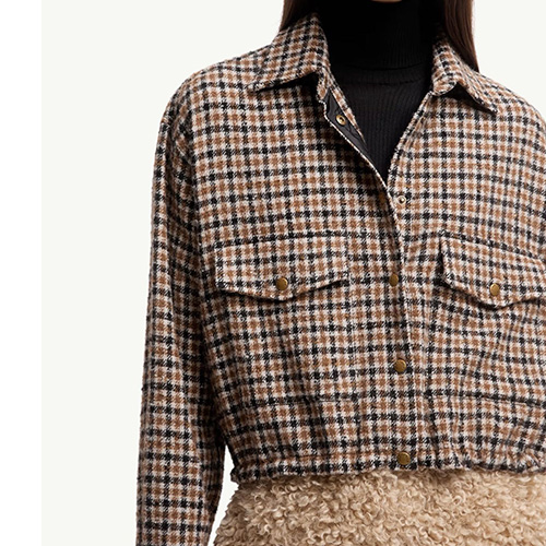 [홍콩명품.MONCLER] 몽클레어 25SS 로고 여성 체크패턴 울 카라 자켓 (브라운), BM23293, MC, 레플리카의류,미러급사이트