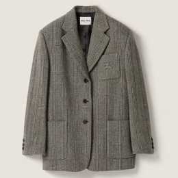 [홍콩명품,MIU MIU] 미우미우 25SS 로고 여성 울 캐시미어 정장 자켓 (그레이), BM23345, JL, 레플리카의류,미러급사이트