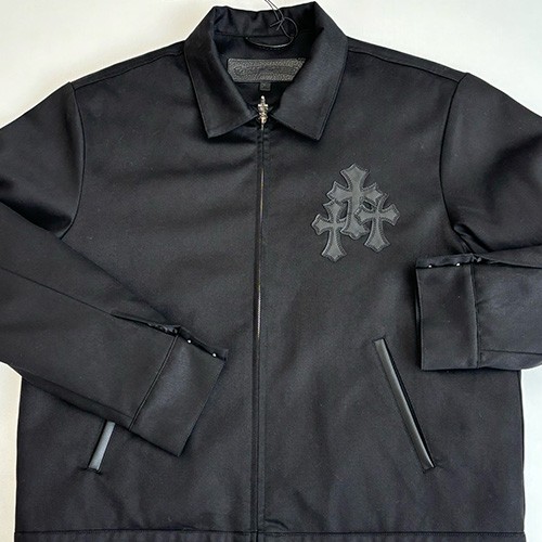 [홍콩명품.Chrome Hearts] 크롬하츠 25SS 로고 크로스 레더 카라 자켓 (블랙), BM23421, KB, 레플리카의류,미러급사이트