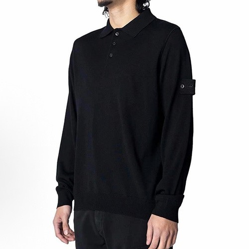[홍콩명품.Stone Island] 스톤아일랜드 25SS 로고 탈부착 카라 폴로 니트 스웨터 티셔츠 (블랙), BM23448, JL, 레플리카의류,미러급사이트