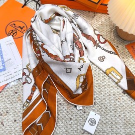 [홍콩명품.Hermes] 에르메스 25SS 로고 패턴 140-140 실크 캐시미어 스카프 머플러 (오렌지), ET3214, 홍콩명품의류,구매대행,온라인명품