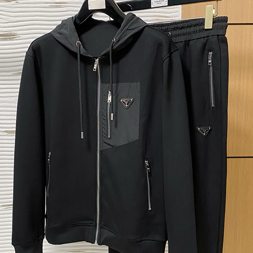 [홍콩명품,PRADA] 프라다 25SS 삼각로고 후드 집업 자켓 + 조거 팬츠 바지 상하의 세트 (블랙), BM23517, G5, 레플리카의류,미러급사이트