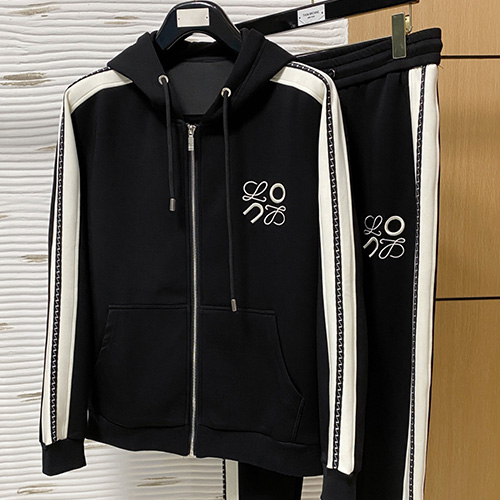 [홍콩명품.LOEWE] 로에베 25SS 로고 자수 후드 집업 자켓 + 조거 팬츠 바지 상하의 세트 (블랙), BM23520, G5, 레플리카의류,미러급사이트