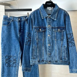[홍콩명품.LOEWE] 로에베 25SS 로고 데님 카라 자켓 + 데님 팬츠 진 청바지 상하의 세트 (블루), BM23560, KB, 레플리카의류,미러급사이트