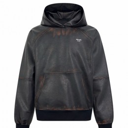 [홍콩명품,PRADA] 프라다 25SS 로고 레더 가죽 후드 티셔츠 (브라운), BM23575, JL, 레플리카의류,미러급사이트