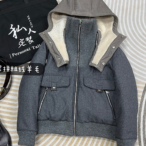 [홍콩명품.Hermes] 에르메스 25SS 로고 모자 탈부착 캐시미어 다운 패딩 봄버 자켓 (그레이), BM23737, KSM, 레플리카의류,미러급사이트