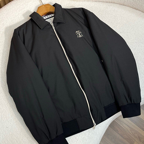[홍콩명품.Brunello Cucinelli ] 브루넬로 쿠치넬리 25SS 로고 자수 다운 패딩 카라 봄버 자켓 (3컬러), BM23773, HH, 레플리카의류,미러급사이트