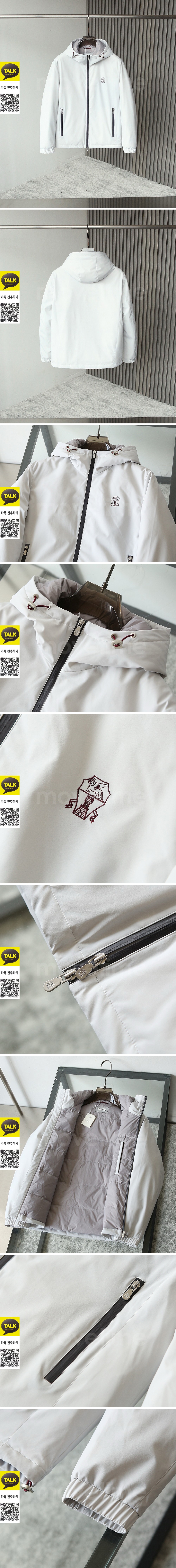 [홍콩명품.Brunello Cucinelli ] 브루넬로 쿠치넬리 25SS 로고 자수 다운 패딩 후드 파카 자켓 (화이트), BM23775, HH, 레플리카의류,미러급사이트